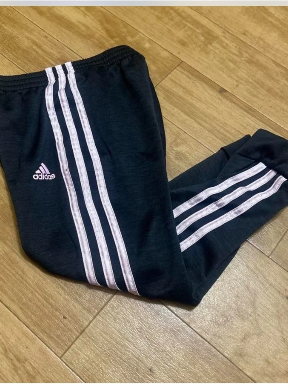 Adidas Kids Black Track Pants with Pink Stripes size 6
